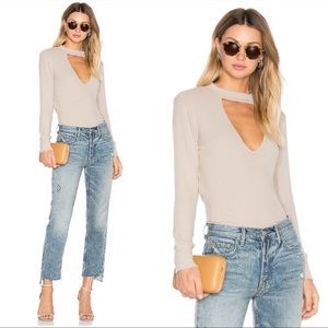 LNA Choker Cut Out Ribbed Knit Top, Size Small